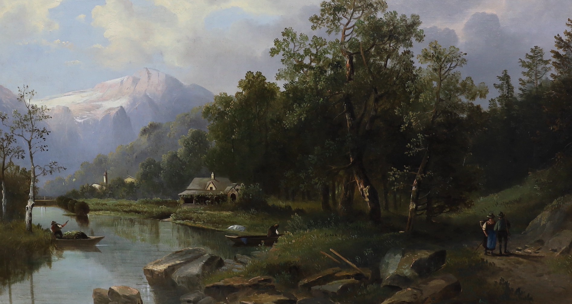 A. Melzer (19th C.), pair of oils on canvas, Austrian alpine landscapes, signed, 50 x 92cm